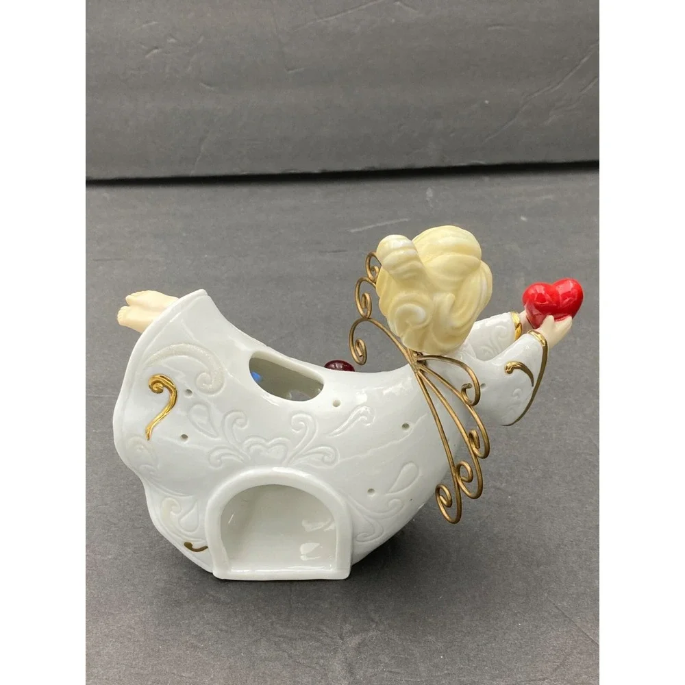 Vintage Christmas Angel Jeweled Tealight Candle Holder Porcelain‎ Figurine Heart